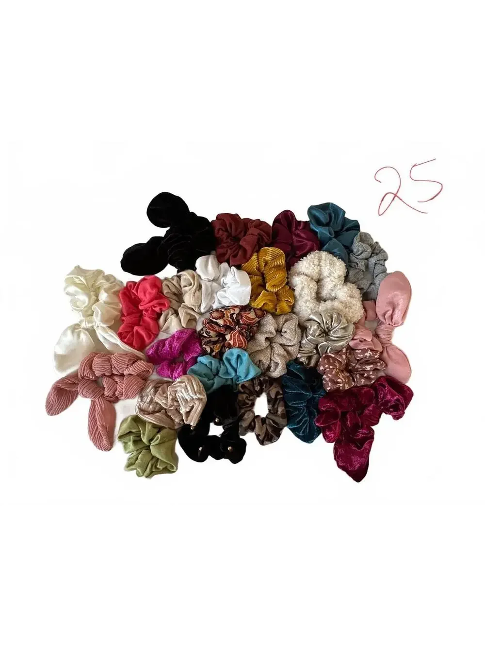 Lot of 25 Assorted Velvet and Fabric Hair Scrunchies
